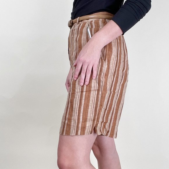 Vintage 100% Linen High Rise Waisted Shorts Long Inseam Wide Leg Relaxed Fit - Picture 2 of 8